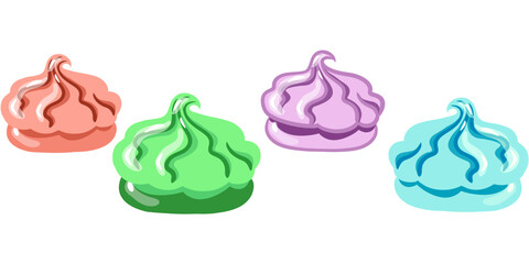 Set of colourful zephyrs hand drawn marshmallows illustration. Pastry illustration, sweets