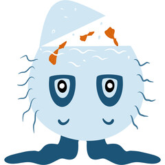 Cute aquarium monster in flat style illustration, Hand drawn baby monster. Kids monster isolated on white background. Fish and water.