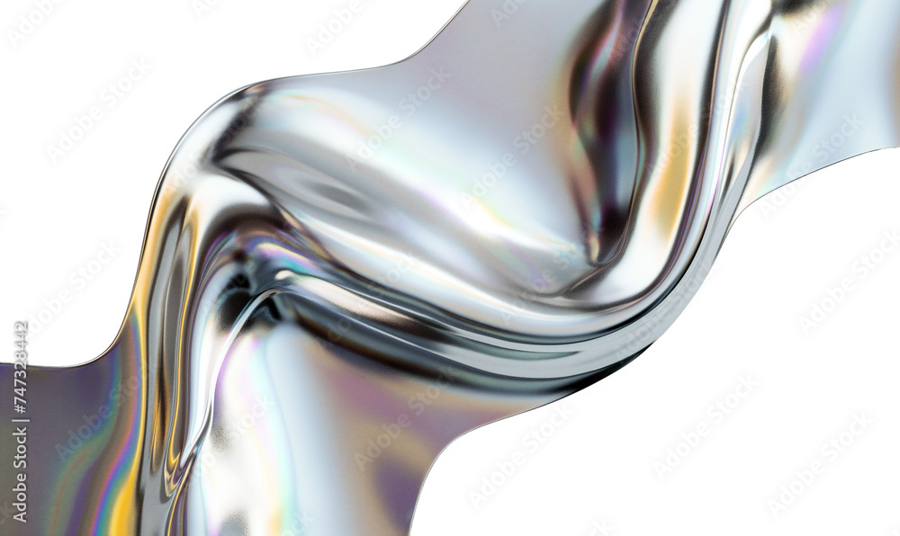Wall mural trippy and distorted image with light diffraction effect. wave of liquid metal. isolated on a transp