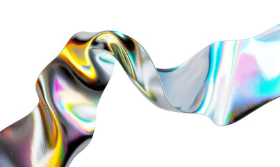 Streamline design element, abstract ribbon shaped wave. Chromatic dispersion and thin film spectral effect. Isolated on a transparent background.