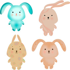 Set of cartoon rabbits illustration, collection of bunnies illustration, cute hares set 