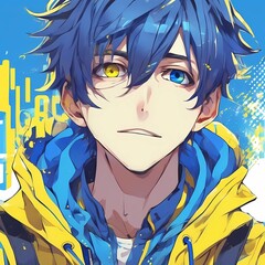 Naklejka premium young anime, blue and yellow