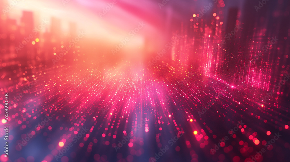 Poster abstract flying on a dark blue and red background topic of artificial intelligence, neural networks,