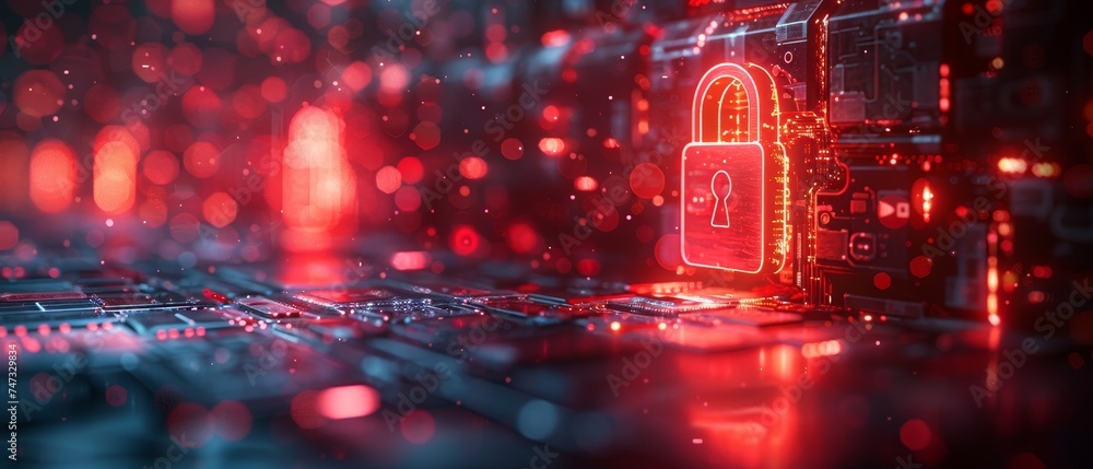 Poster Cybersecurity concept, encrypting the privacy of a user, protecting the internet from hackers, blocking cyber attacks, and securing access to the internet.