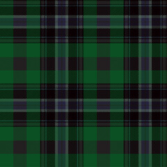Green, black and blue Scottish tartan plaid, fabric swatch close-up. 