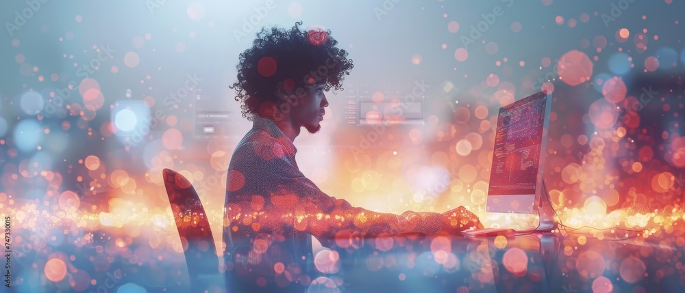 Aufkleber With ChatGPT you can chat with AI, Artificial Intelligence. A man is using technology smart robot AI, artificial intelligence by entering commands, Futuristic technology transformation......