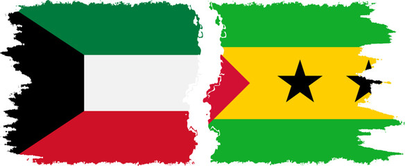 Sao Tome and Principe and Kuwait grunge flags connection vector