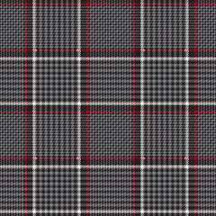 Gray and red glen check. Checkered tartan plaid pattern.
