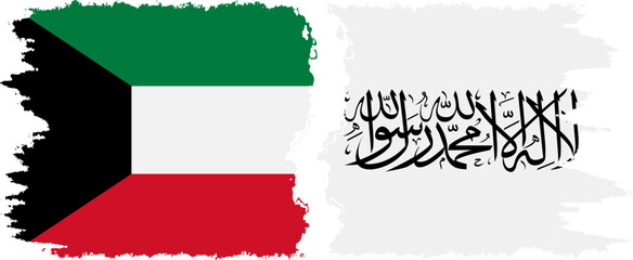 Afghanistan and Kuwait grunge flags connection vector