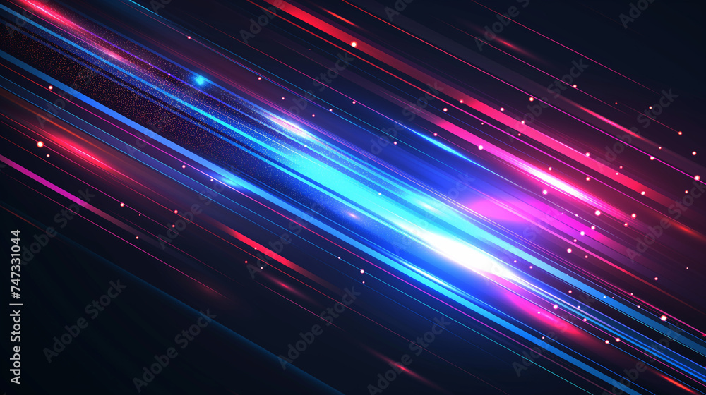 Poster abstract flying on a dark blue and red background topic of artificial intelligence, neural networks,