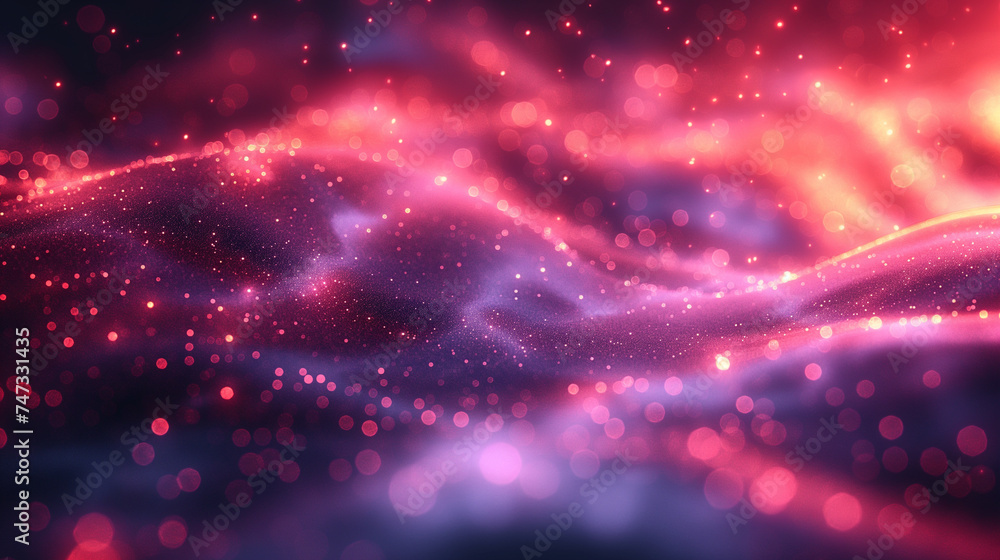 Poster abstract flying on a dark blue and red background topic of artificial intelligence, neural networks,