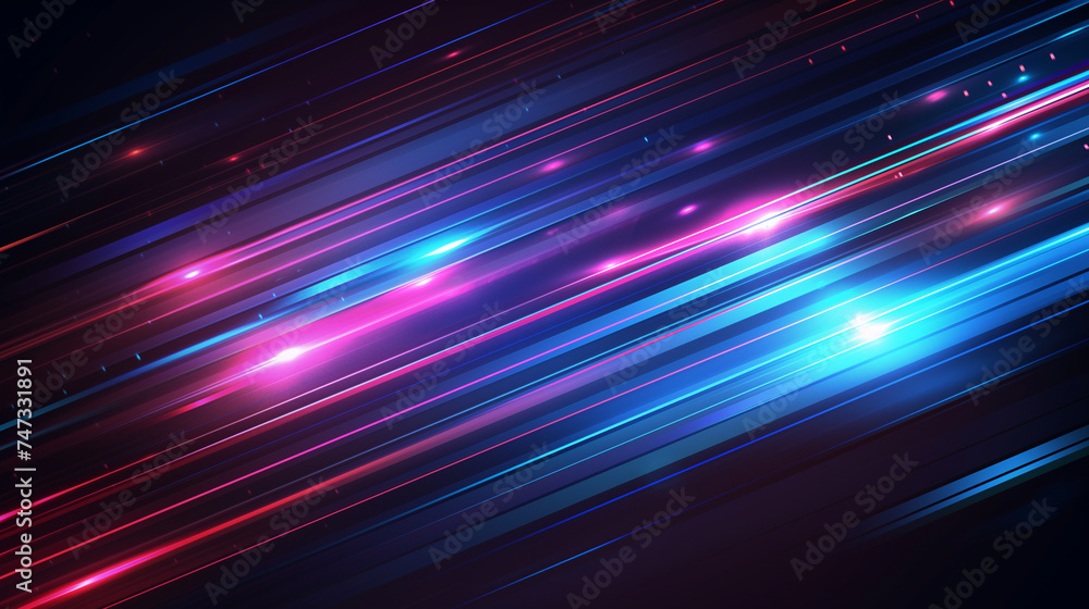 Poster abstract flying on a dark blue and red background topic of artificial intelligence, neural networks,