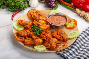 Golden fry prawn with sauce