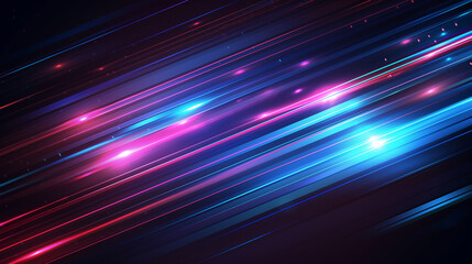 Abstract flying on a dark blue and red background topic of artificial intelligence, neural networks, big data. Copy space