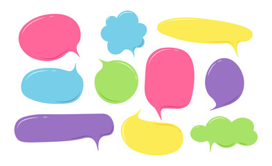 Hand drawn speech bubbles set, doodle text balloon. Flat style vector illustration