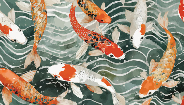 Asian background ,Oriental Japanese style abstract pattern background design with koi fish decorate in water color texture