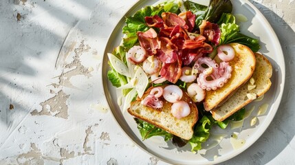 Artisanal Squid and Bacon Salad with Toasted Garlic Bread