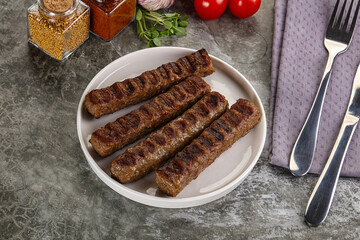 Grilled beef kebab minced meat