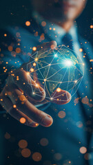 Futuristic concept of global connectivity - A concept showcasing an individual holding a glowing representation of a connected world, illustrating the idea of global networking