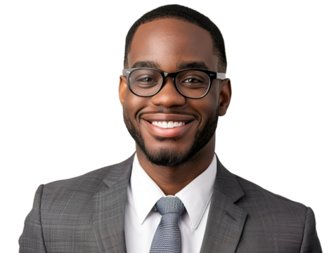 professional headshot in a white background of male wearing suit, nice tie, nice smile