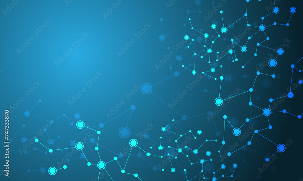 Poster abstract blue connecting dots and lines connection science with blank space design technology backgr
