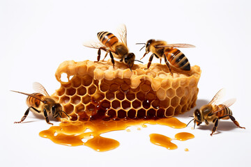 a group of honey bees, honey bee nest, white background - obrazy, fototapety, plakaty