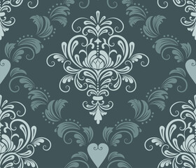 Damask seamless pattern element. Vector classical luxury old fashioned damask ornament, royal victorian seamless texture for wallpapers, textile, wrapping. Vintage exquisite floral baroque template.