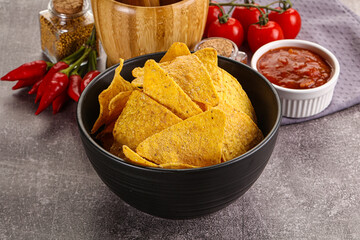Mexican corn nachos chips with salsa