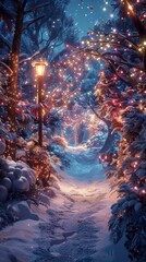 Experience a lively holiday display blending winter charm with digital art vibrancy