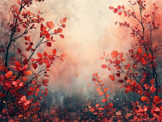 Watercolor background with autumn scenes, nature inspired, soft light leaks effect