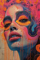 Vibrant neon effects illuminate urban graffiti art against a retro backdrop, creating a dynamic visual experience