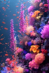 Explore a colorful underwater world through eco-friendly digital art with abstract designs and vibrant hues