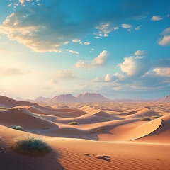 Fototapeta na wymiar A serene desert landscape with sand dunes.