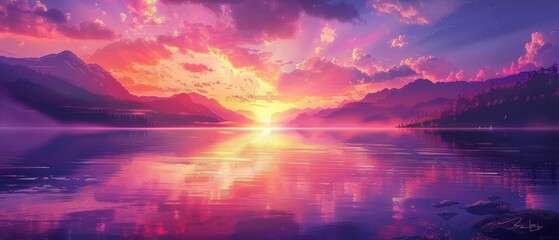 Sunrise and sunset in digital wallpaper, modern twist with vibrant colors