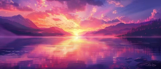 Keuken foto achterwand Roze Sunrise and sunset in digital wallpaper, modern twist with vibrant colors