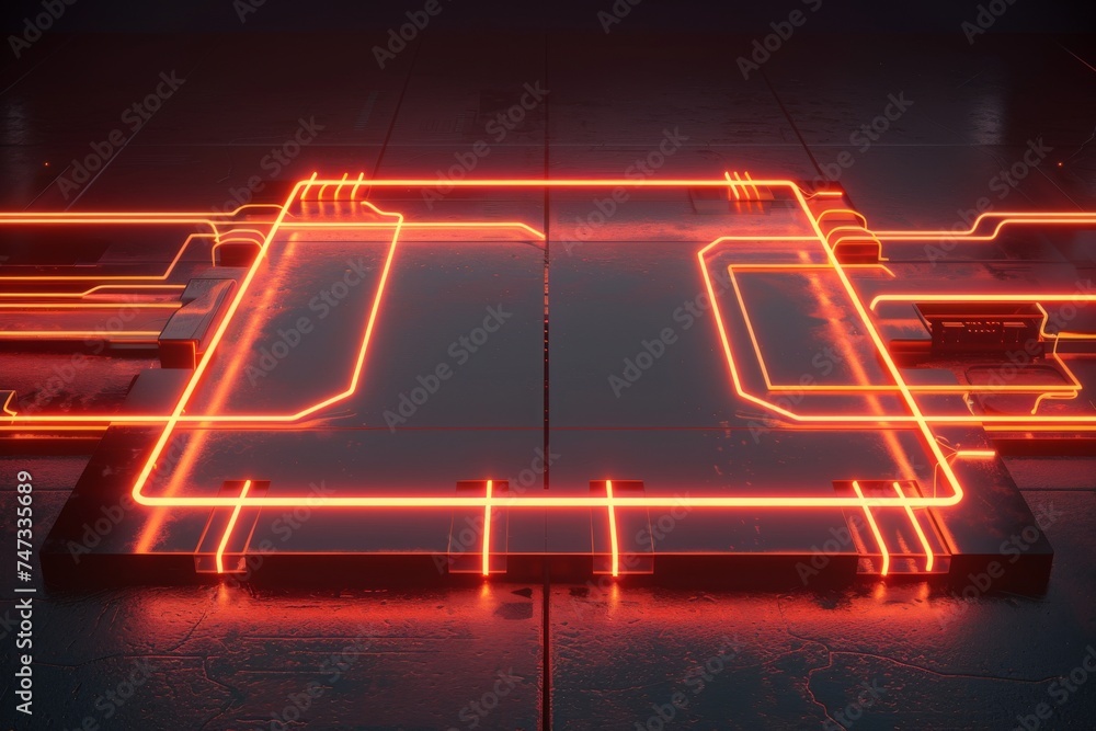 Wall mural futuristic 3d rendered neon circuit board with glowing lines and high-tech design