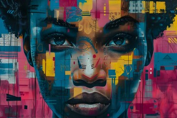 Obraz premium Abstract Urban Graffiti Portrait Mural Ai generated