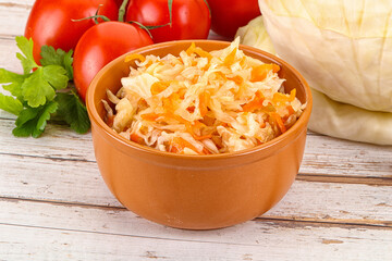 Fermented cabbage sauerkraut in the bowl