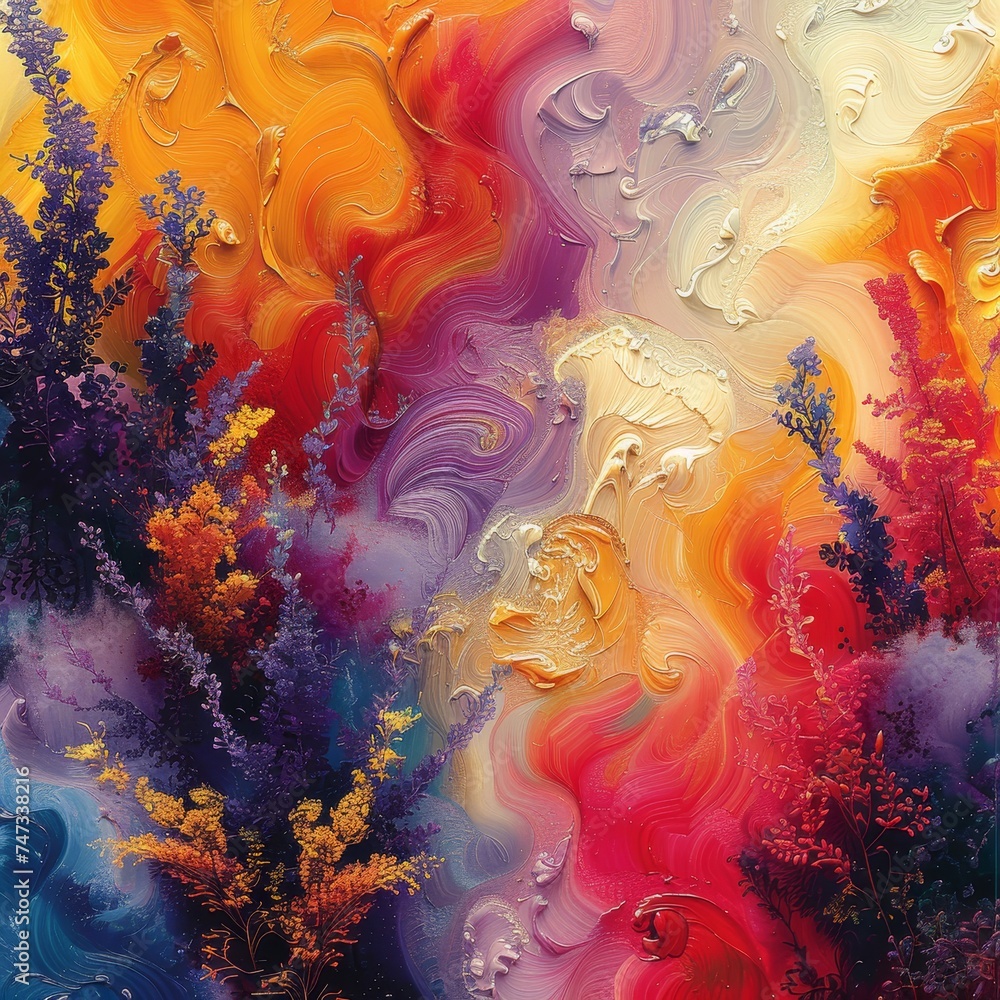 Poster Creating vibrant, nature-inspired patterns with artistic textures and seamless designs is an expressive endeavor