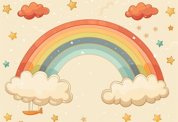  Illustration of clouds and rainbow, Beige background, Design background for kids, Kids background, background, design, kids, for kids, kids background