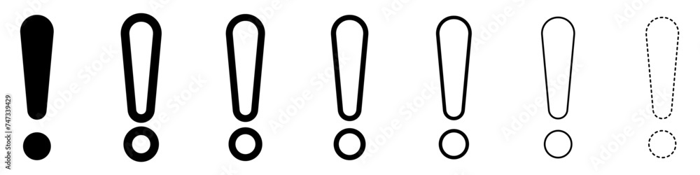 Poster exclamation marks. set of black and white linear exclamation marks.