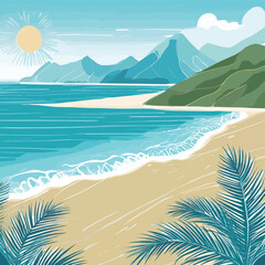 Hand drawn vector illustration of beach landscape design background template