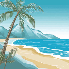 Fototapeta na wymiar Hand drawn vector illustration of beach landscape design background template