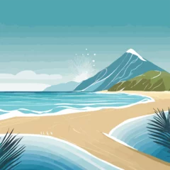 Küchenrückwand glas motiv Hand drawn vector illustration of beach landscape design background template © Joey
