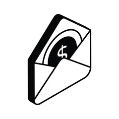 Envelope with dollar denoting financial mail concept isometric icon