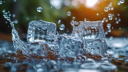 Ice Cubes In Splashing - Cold And Refreshing