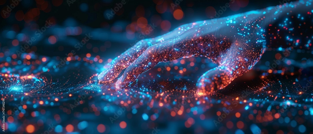 Leinwandbilder an interconnected polygon of massive amounts of data glowing on a dark blue background in the digita