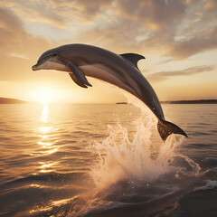 Playful dolphins leaping out of the water. 
