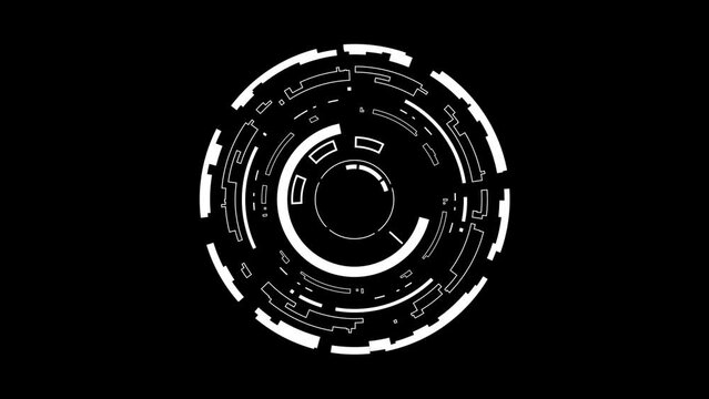 Digital Ul and scifi 4K motion graphic footage video. Target searching scope and scanning element theme. HUD circle user interface on isolated black background.