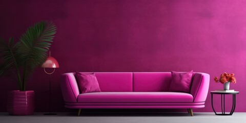 Pink Couch and Potted Plant in Living Room Generative AI